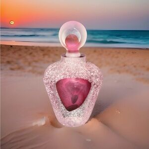 Fifth Avenue Crystal "Geode" Pink Perfume Bottle W/ Stopper Frosted Ice Glass